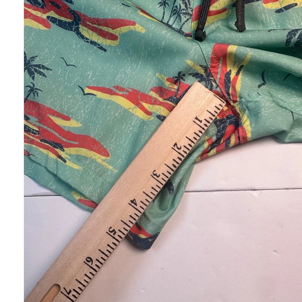 AFTCO Mens XL Swim Trunks Teal Tropical Palm Tree Fishing Board Shorts 6